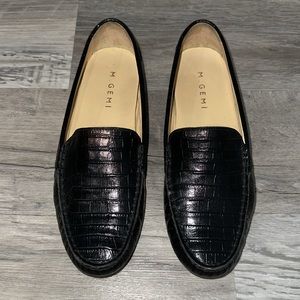 M. GEMI Felize Black Croco Printed Leather Driving Moccasins